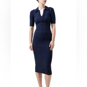 French Connection Cosysoft Polo Rib Midi Sweater Dress - Marine